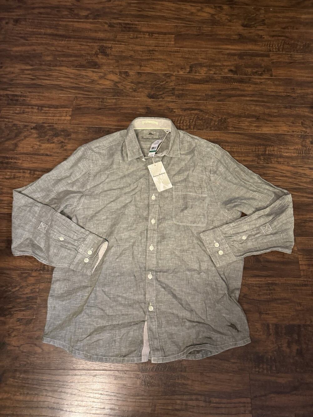 NWT Tommy Bahama Paradise Breezer Shirt Tea Leaf Linen Long Sleeve Mens Large